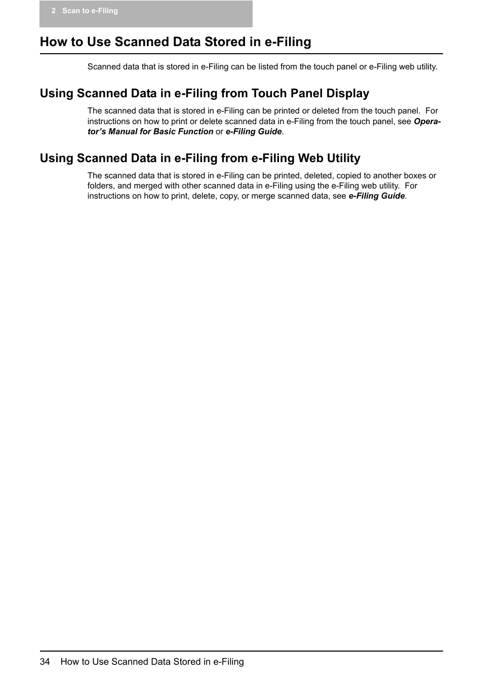 How to use scanned data stored in e-filing | Toshiba ESTUDIO 3500C User Manual | Page 36 / 146