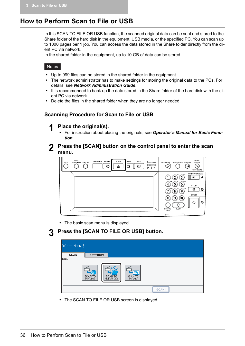 How to perform scan to file or usb, P.36 “how to perform scan to file or usb | Toshiba ESTUDIO 3500C User Manual | Page 38 / 146