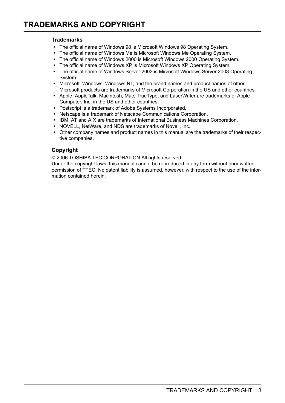 Trademarks and copyright | Toshiba ESTUDIO 3500C User Manual | Page 5 / 146