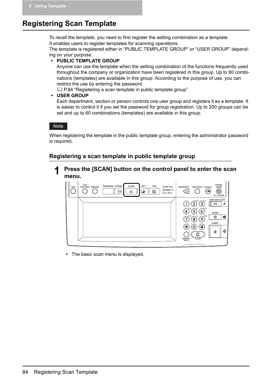 Registering scan template, P.84 “registering scan template | Toshiba ESTUDIO 3500C User Manual | Page 86 / 146
