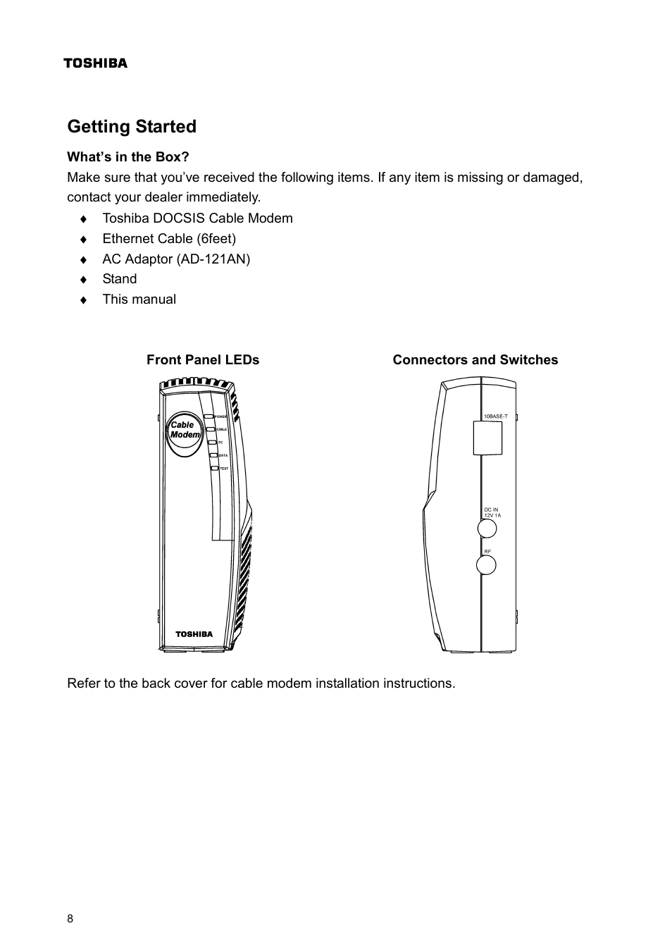 Getting started | Toshiba PCX1000 User Manual | Page 10 / 18