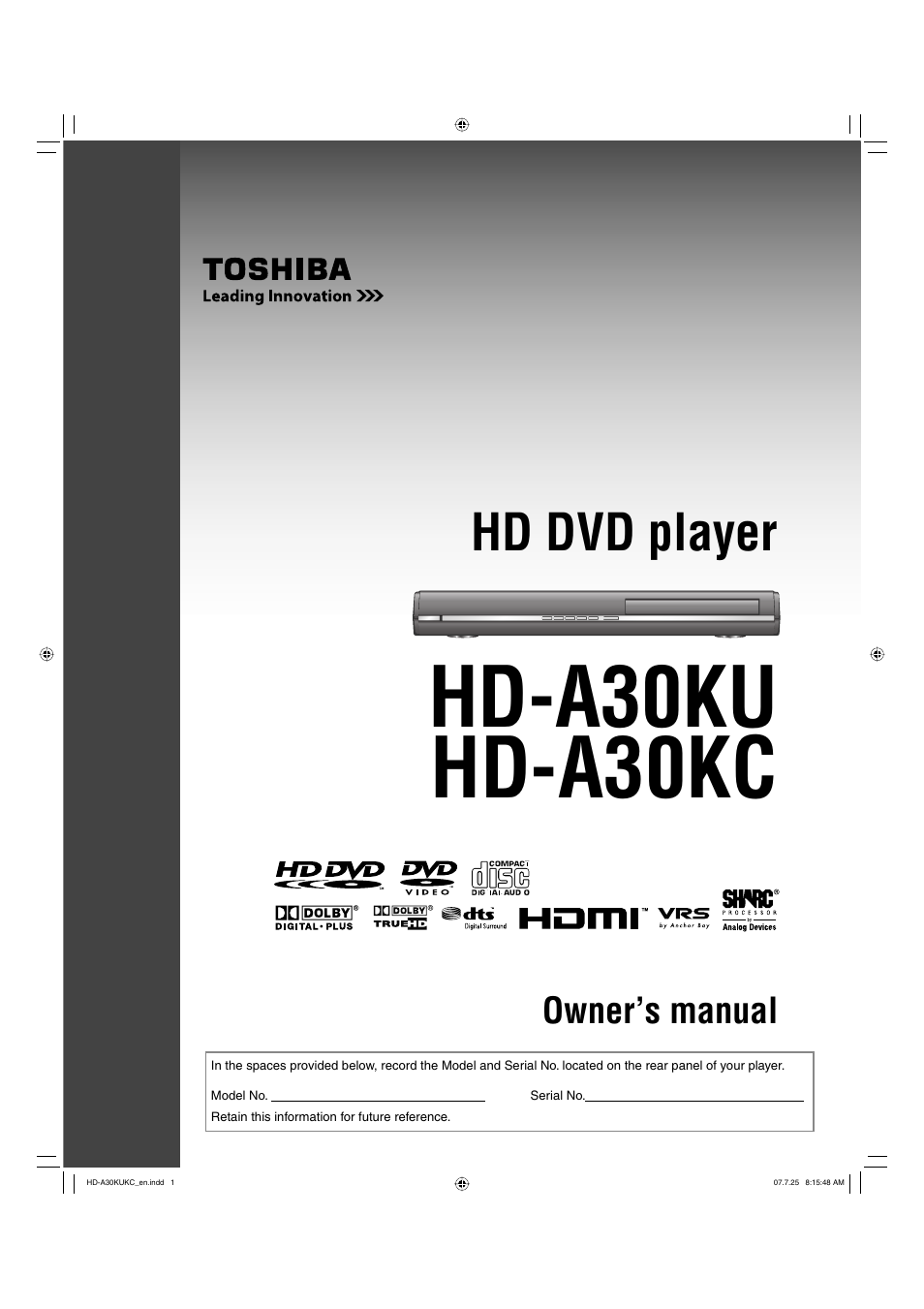 Toshiba HD-A30KU User Manual | 48 pages