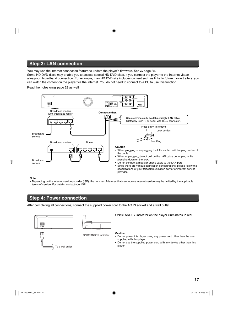 Step 3: lan connection step 4: power connection | Toshiba HD-A30KU User Manual | Page 17 / 48