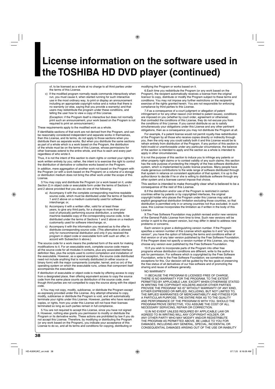 Toshiba HD-A30KU User Manual | Page 38 / 48