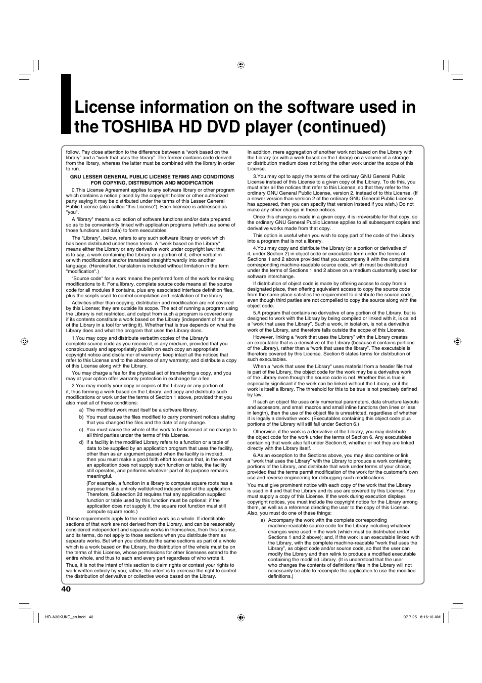 Toshiba HD-A30KU User Manual | Page 40 / 48