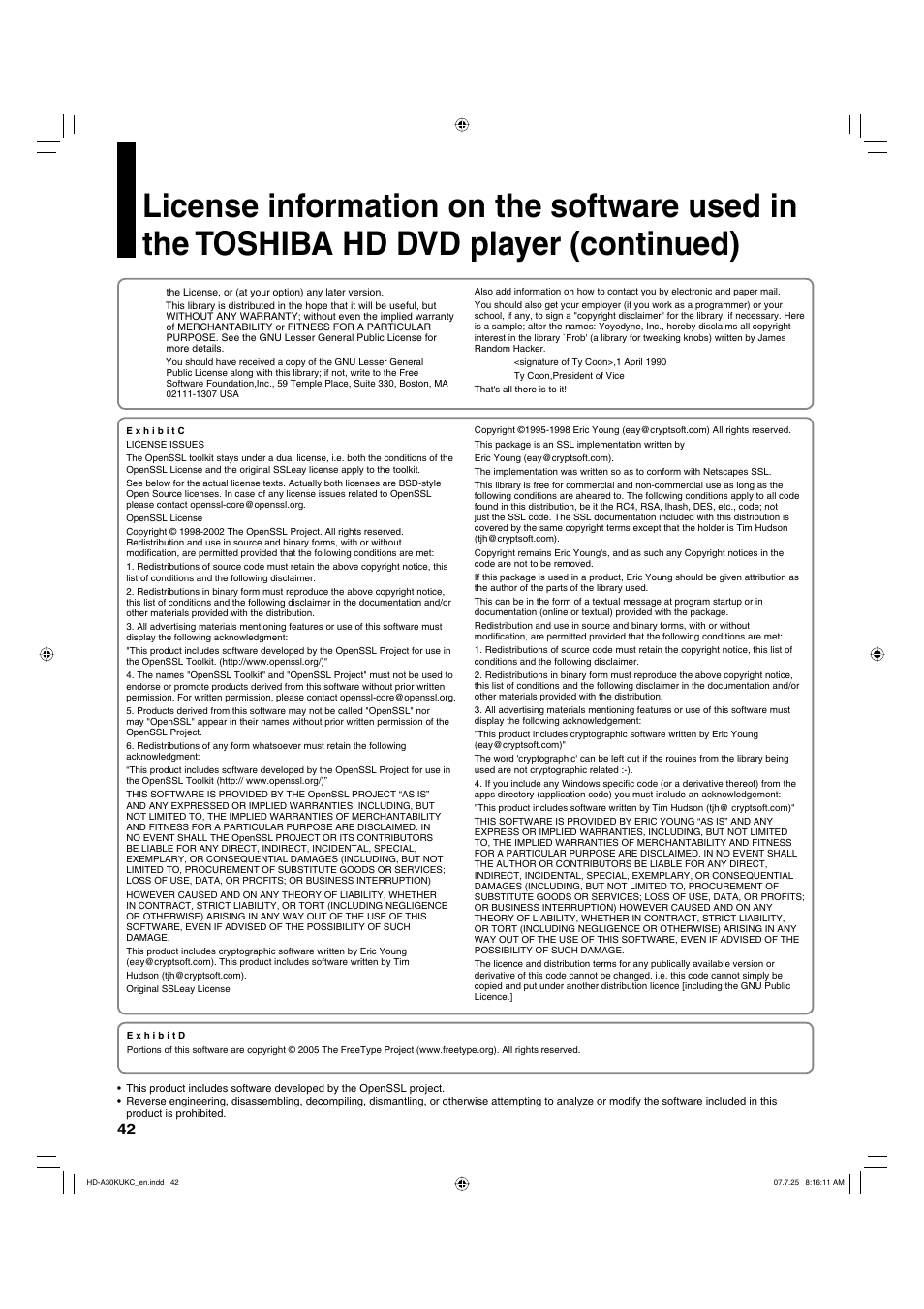Toshiba HD-A30KU User Manual | Page 42 / 48