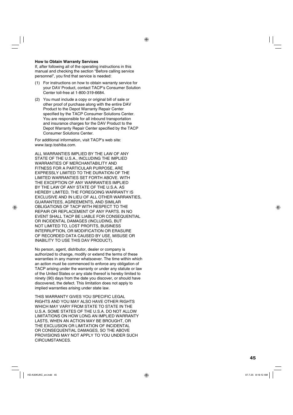 Toshiba HD-A30KU User Manual | Page 45 / 48