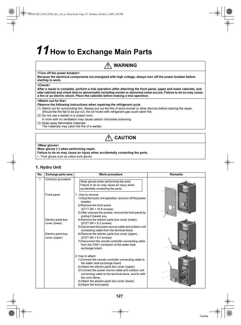 How to exchange main parts, Warning, Caution | Toshiba HWS-802XWHT6-E User Manual | Page 128 / 168