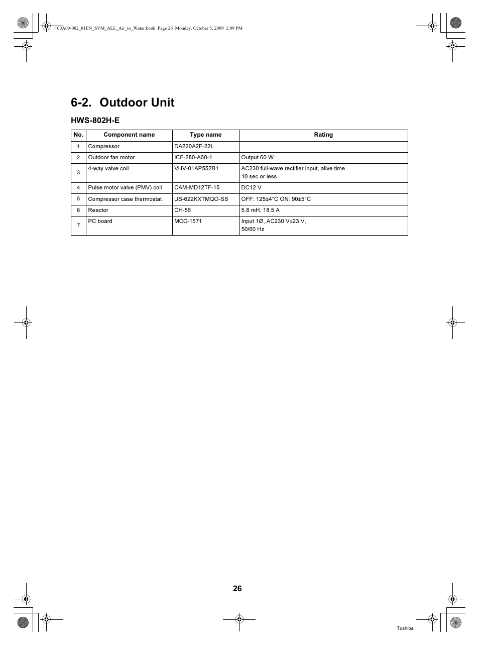 2. outdoor unit, Hws-802h-e | Toshiba HWS-802XWHT6-E User Manual | Page 27 / 168