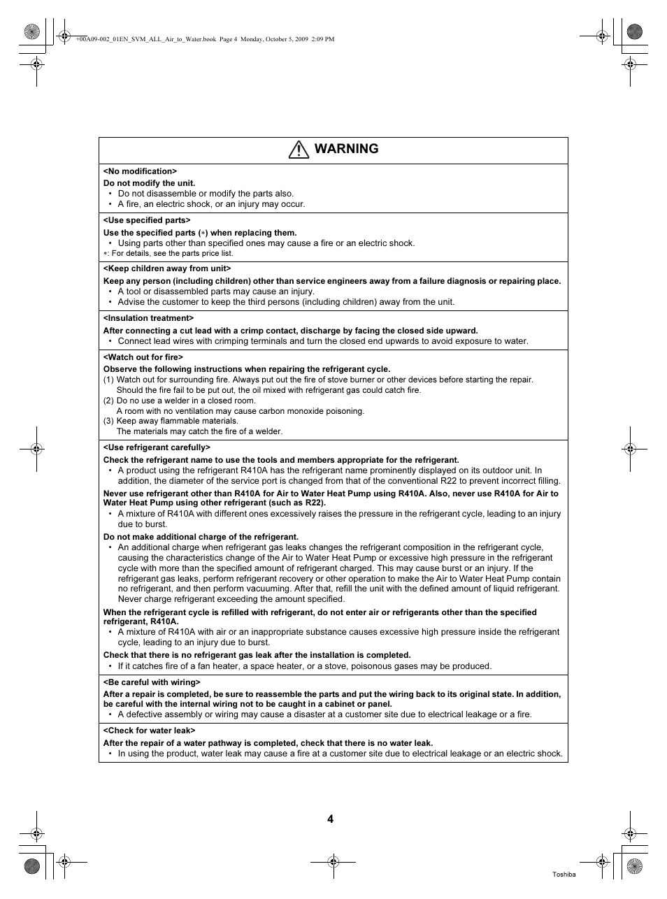 Warning | Toshiba HWS-802XWHT6-E User Manual | Page 5 / 168