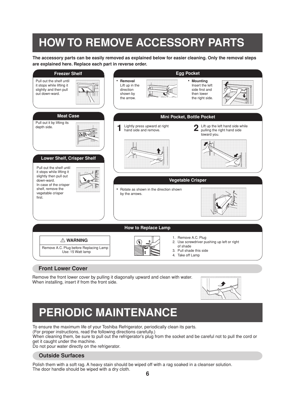 How to remove accessory parts, Periodic maintenance | Toshiba GR-H46TA User Manual | Page 6 / 8