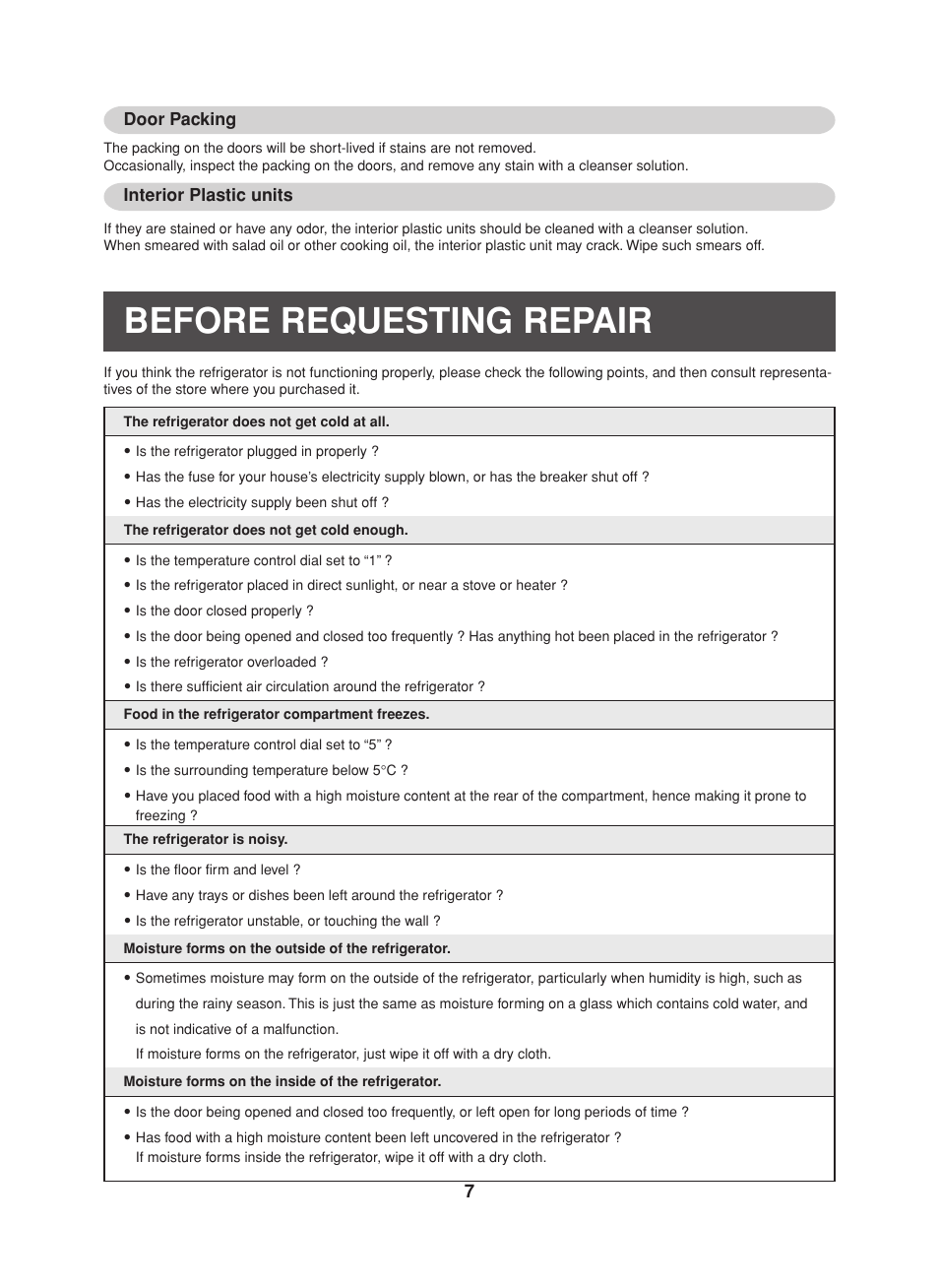 Before requesting repair | Toshiba GR-H46TA User Manual | Page 7 / 8