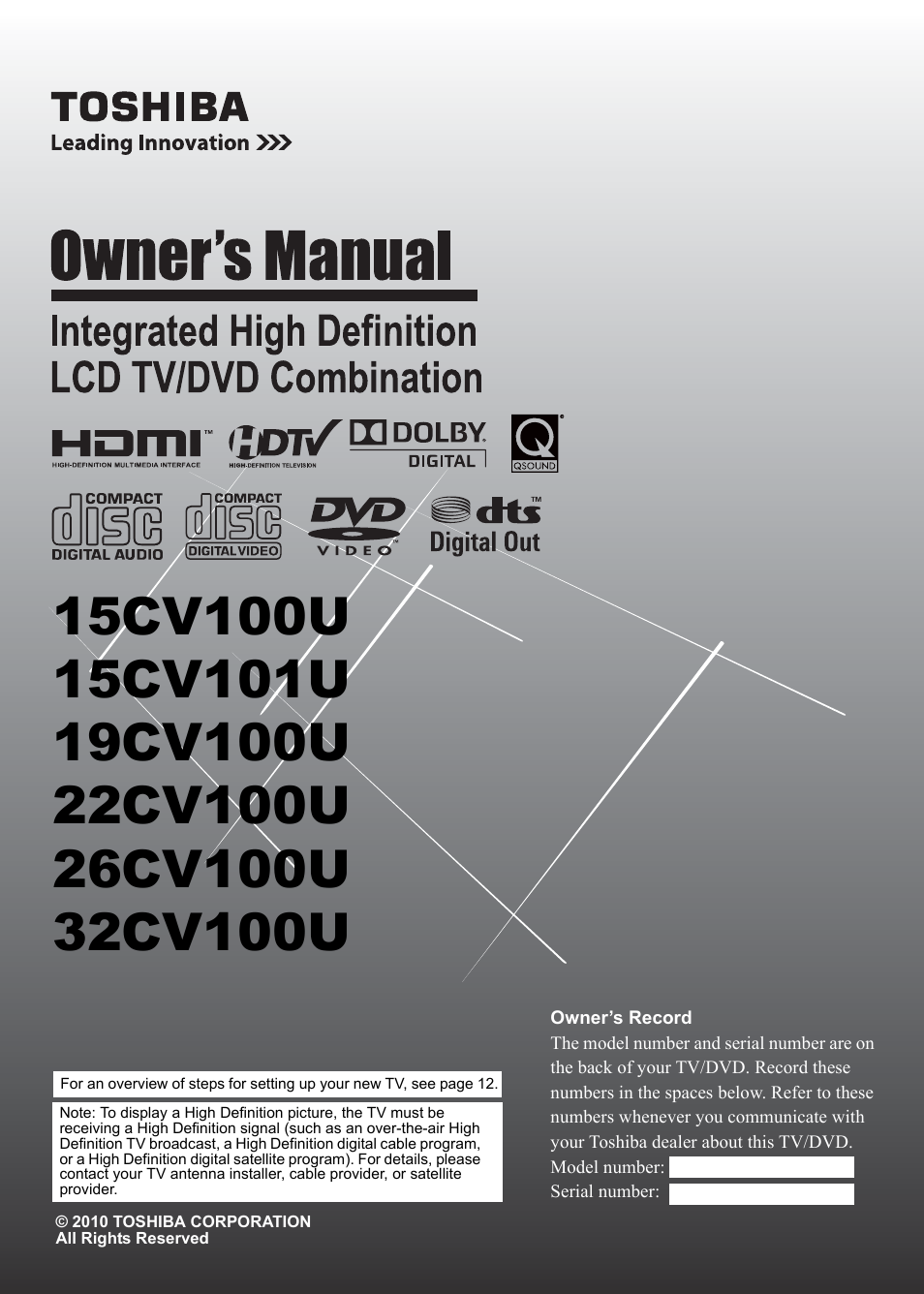 Toshiba 15CV101U User Manual | 88 pages