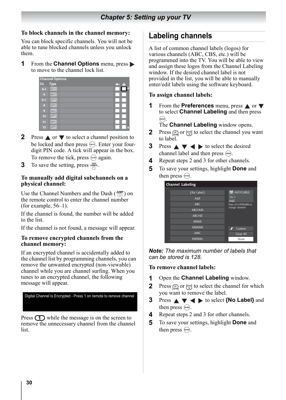 Labeling channels | Toshiba 15CV101U User Manual | Page 30 / 88