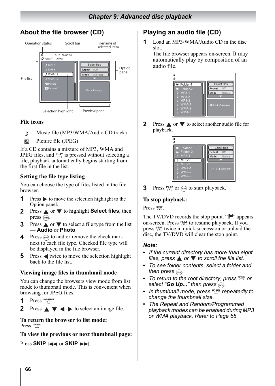 Playing an audio file (cd) | Toshiba 15CV101U User Manual | Page 66 / 88