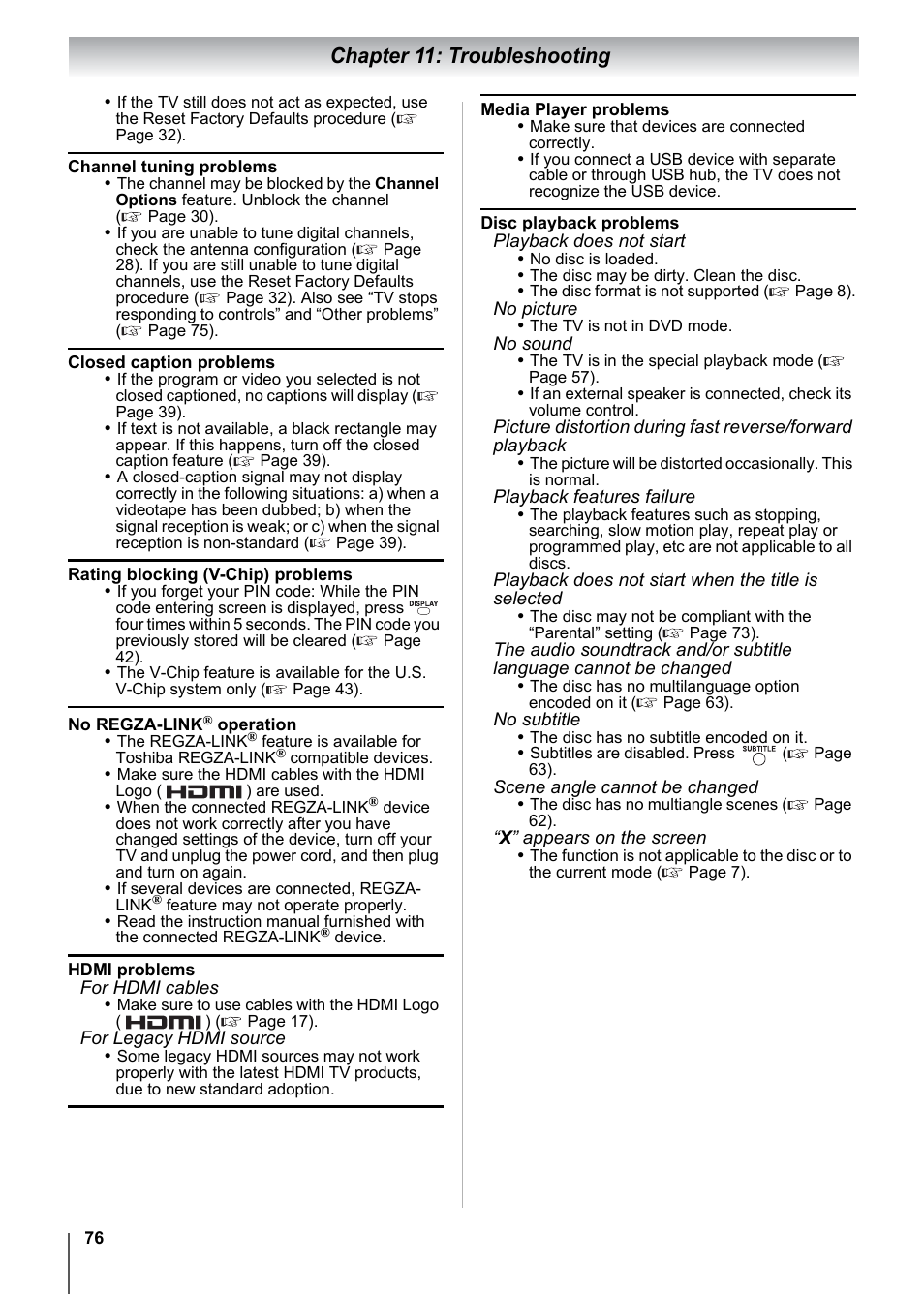 Chapter 11: troubleshooting | Toshiba 15CV101U User Manual | Page 76 / 88