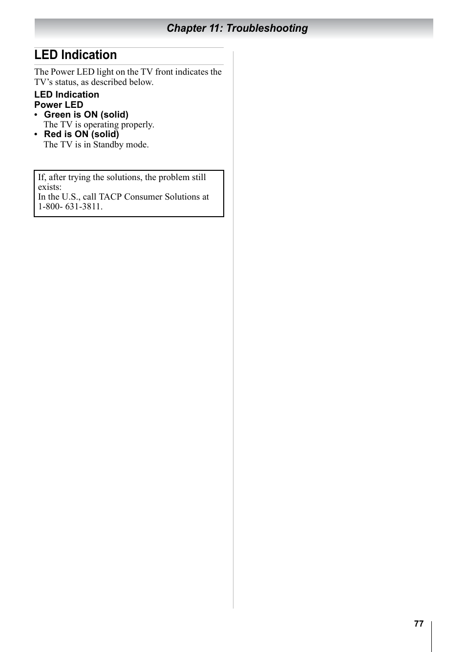 Led indication | Toshiba 15CV101U User Manual | Page 77 / 88