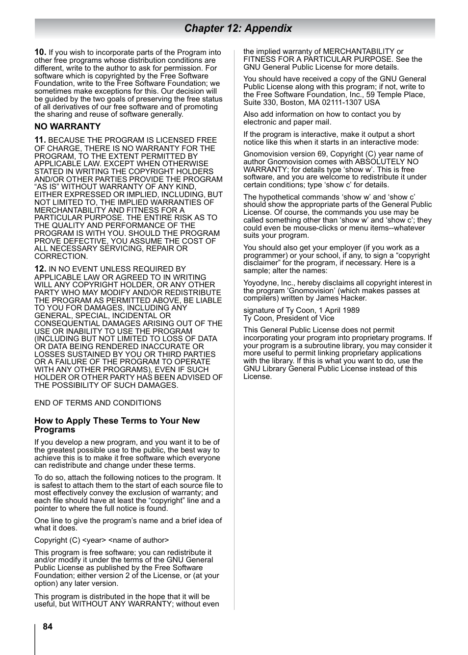 Chapter 12: appendix | Toshiba 15CV101U User Manual | Page 84 / 88