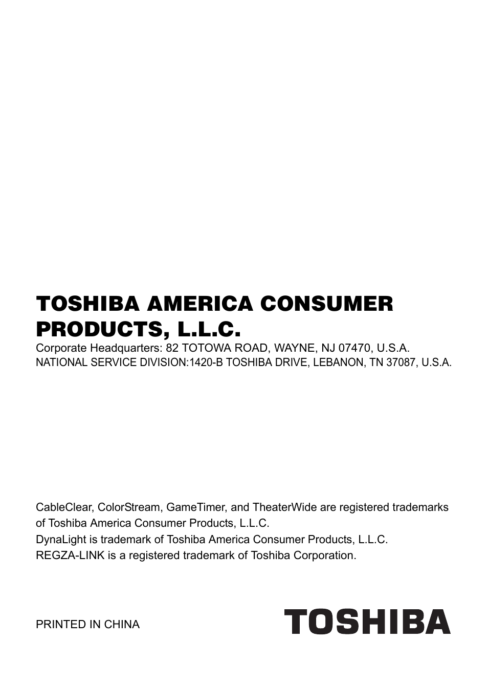 Toshiba america consumer products, l.l.c | Toshiba 15CV101U User Manual | Page 88 / 88