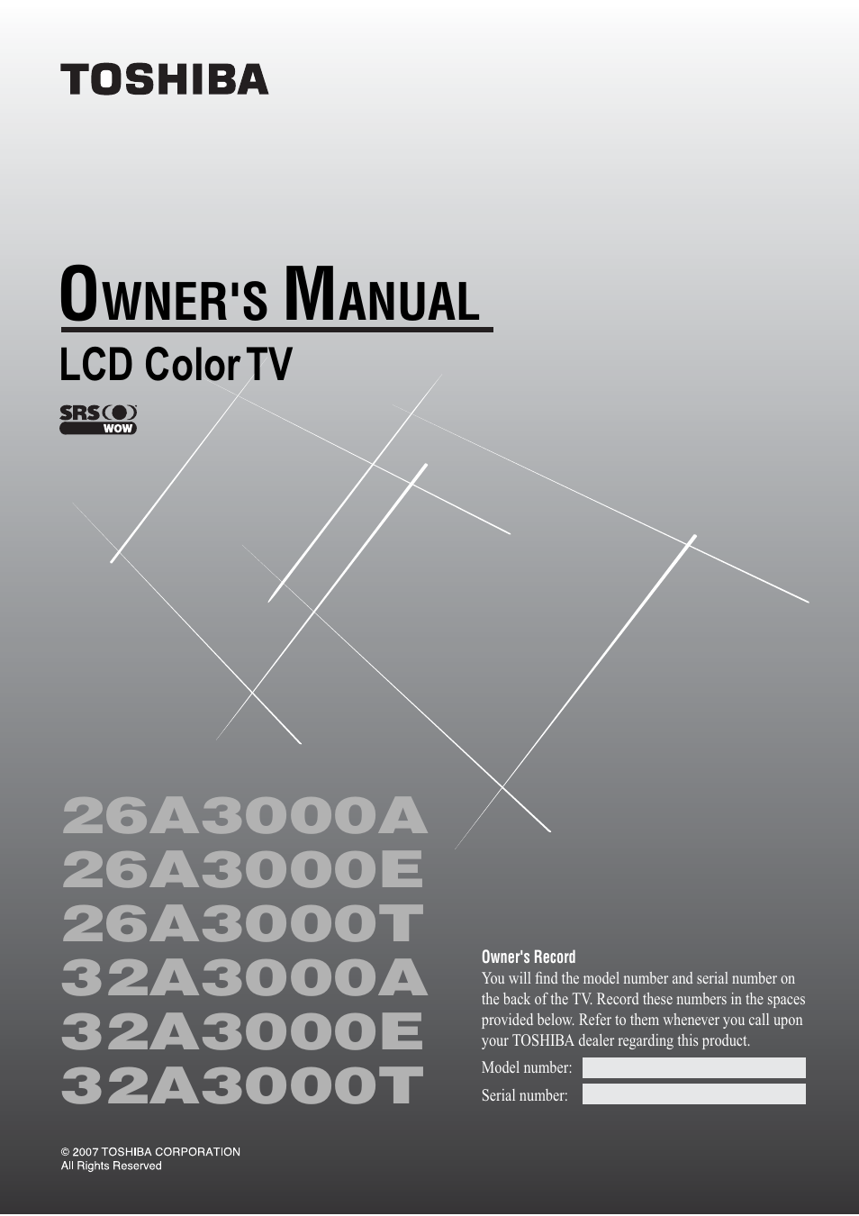 Toshiba 26A3000A User Manual | 28 pages