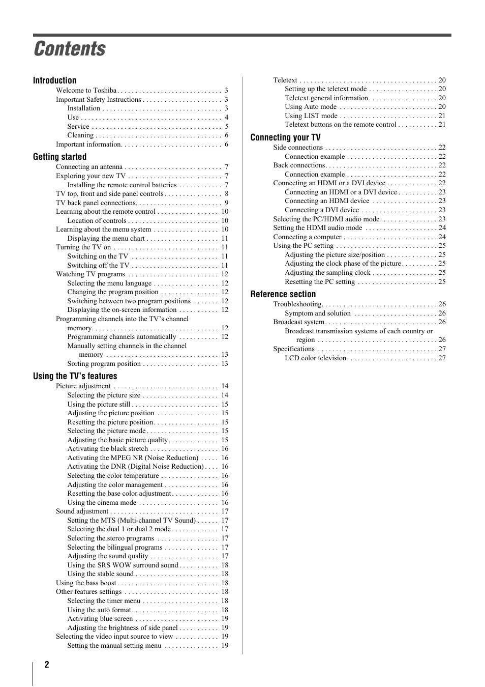 Toshiba 26A3000A User Manual | Page 2 / 28