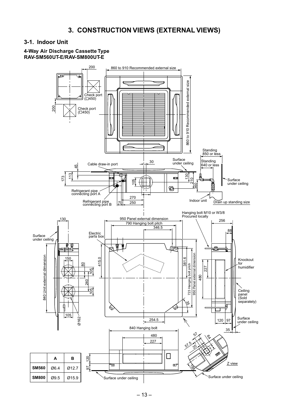 Construction views (external views), 1. indoor unit | Toshiba RAV-SM560BT-E User Manual | Page 13 / 181