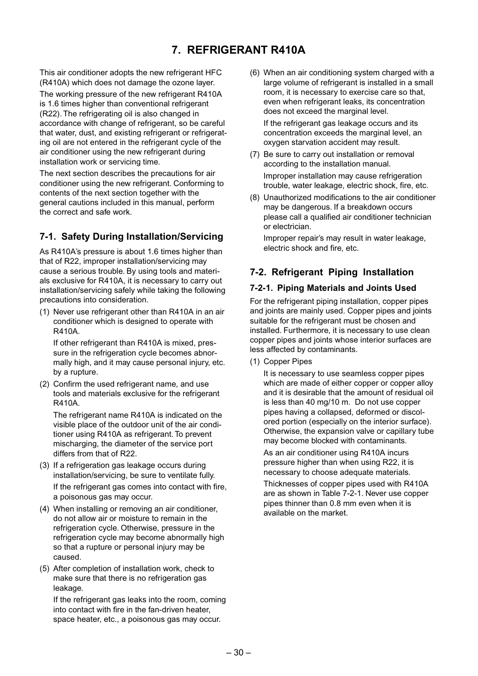 Refrigerant r410a | Toshiba RAV-SM560BT-E User Manual | Page 30 / 181