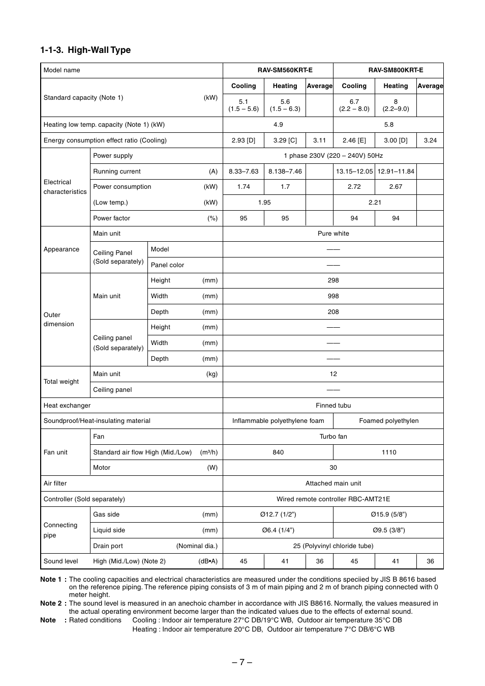 7 – 1-1-3. high-wall type | Toshiba RAV-SM560BT-E User Manual | Page 7 / 181