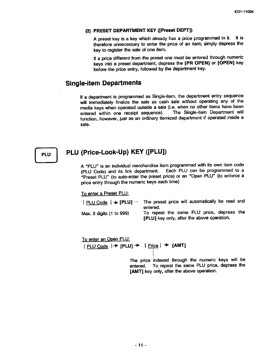 Single-item departments, Plu (price-look-up) key ([plu]) | Toshiba TEC MA-227-100 User Manual | Page 14 / 94