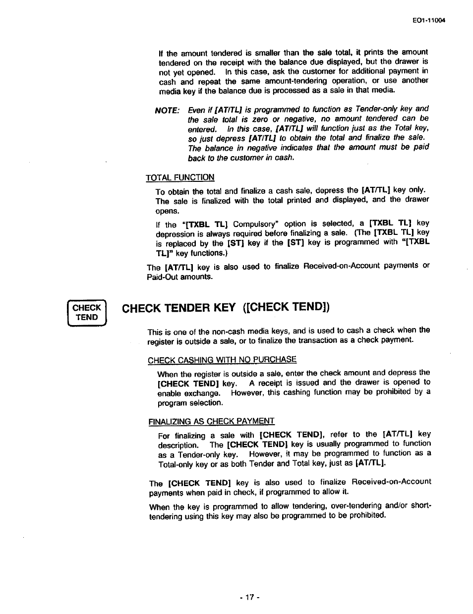 Check tender key ([check tend]) | Toshiba TEC MA-227-100 User Manual | Page 20 / 94