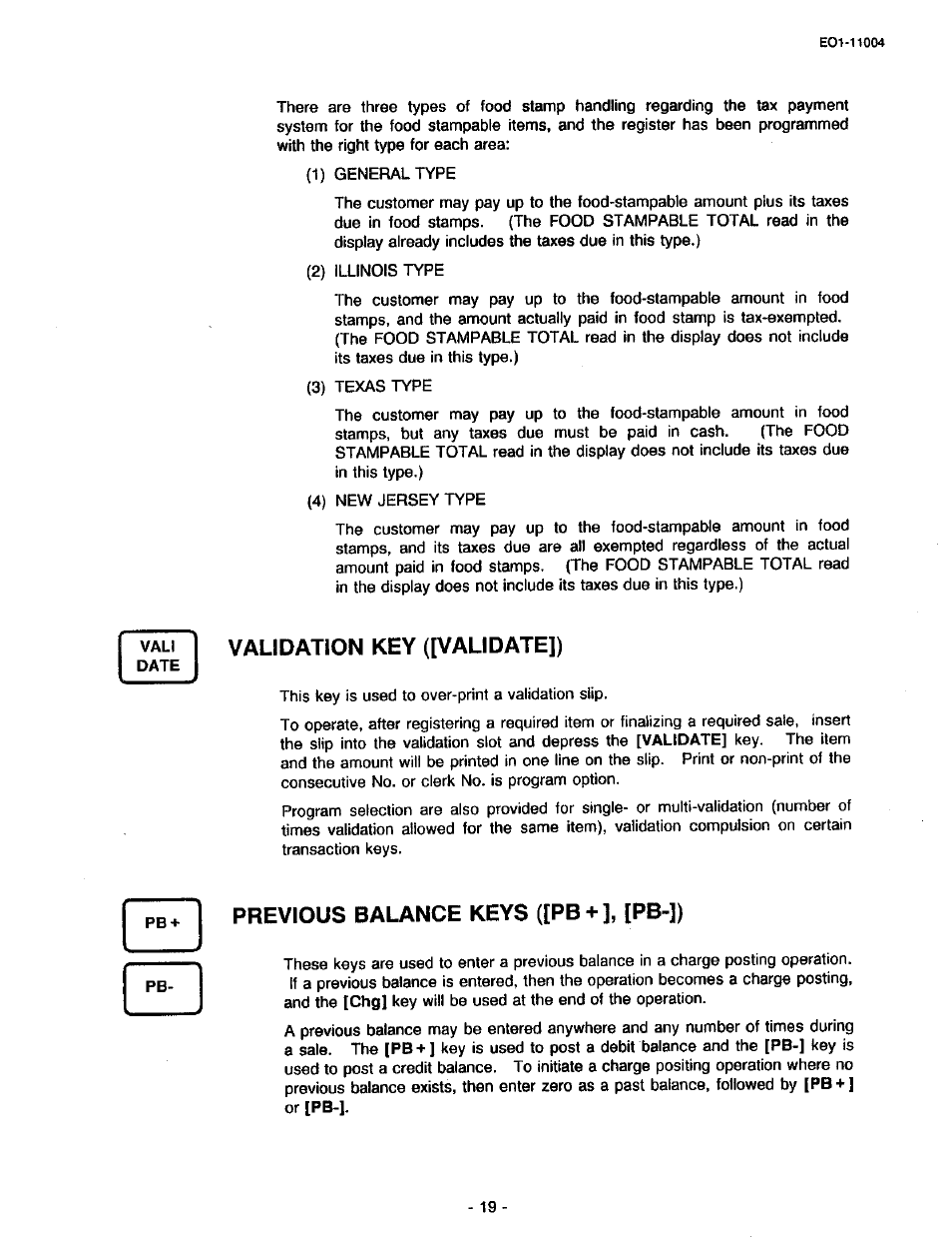 Validation key ([validate]), Previous balance keys ([pb + ], [pb-]) | Toshiba TEC MA-227-100 User Manual | Page 22 / 94