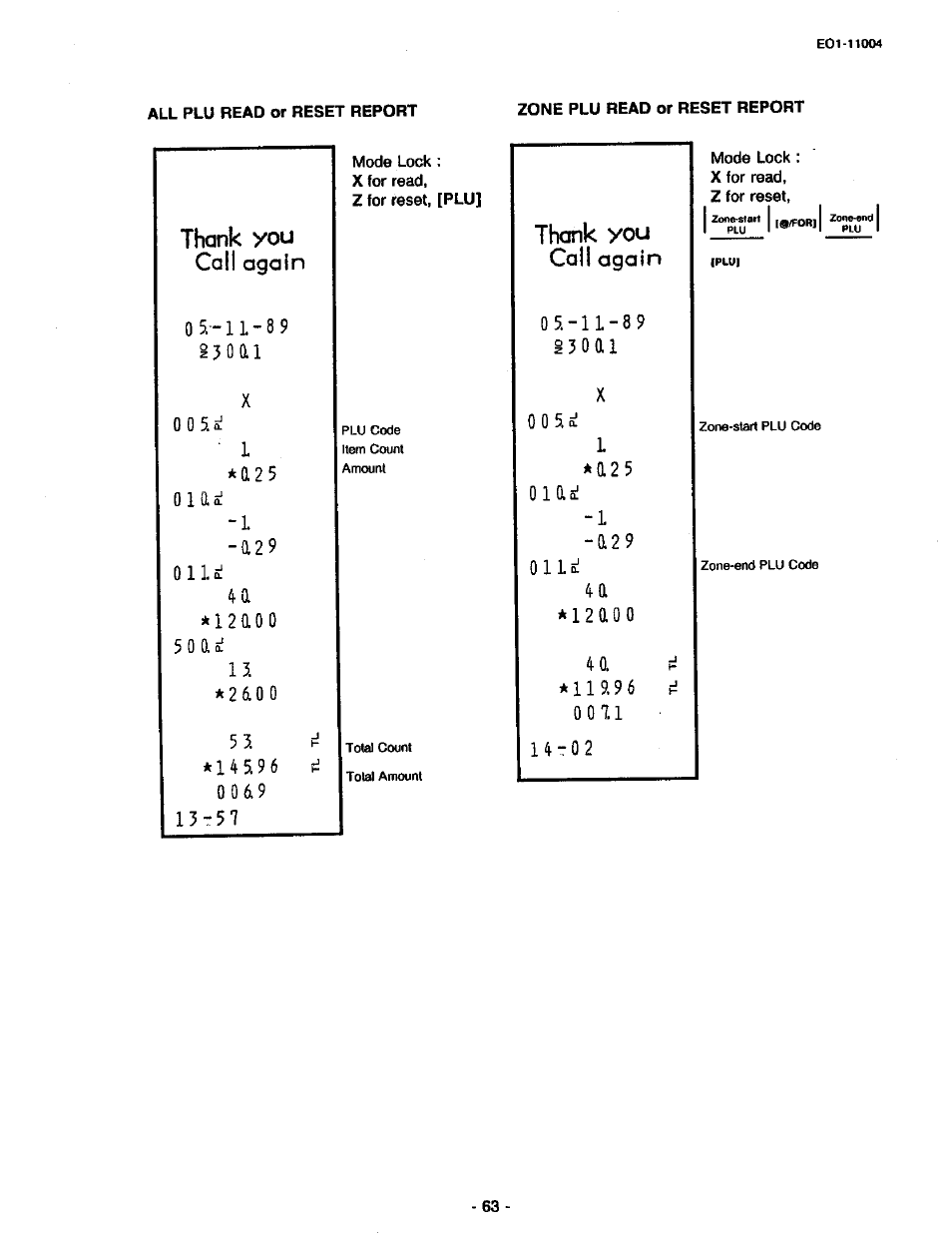 Call again, 05,-ll-89, I30ai | Toshiba TEC MA-227-100 User Manual | Page 66 / 94