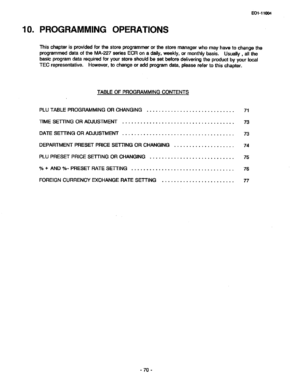 Programming operations | Toshiba TEC MA-227-100 User Manual | Page 73 / 94