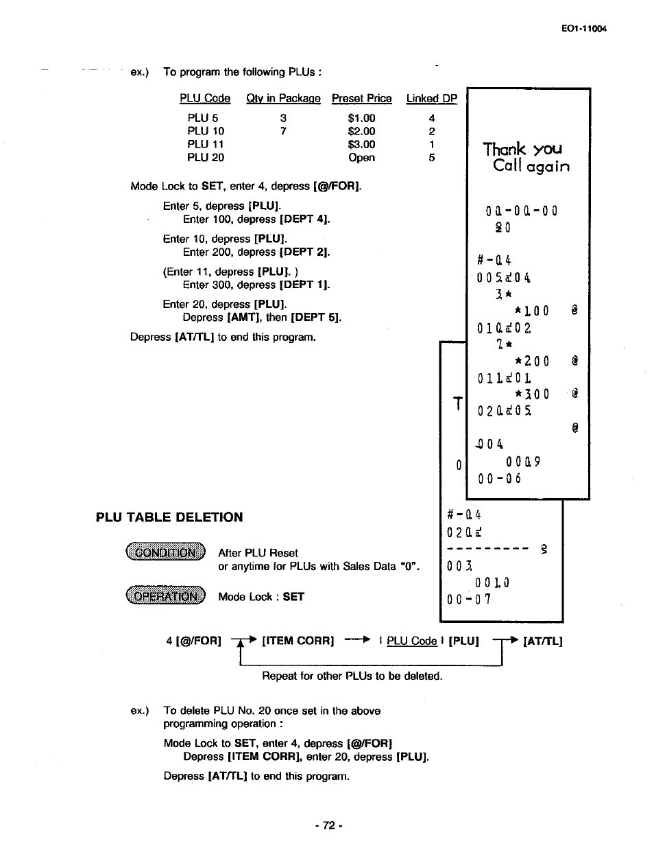 Plu table deletion, 0 0 io, 0iao!02 | Toshiba TEC MA-227-100 User Manual | Page 75 / 94