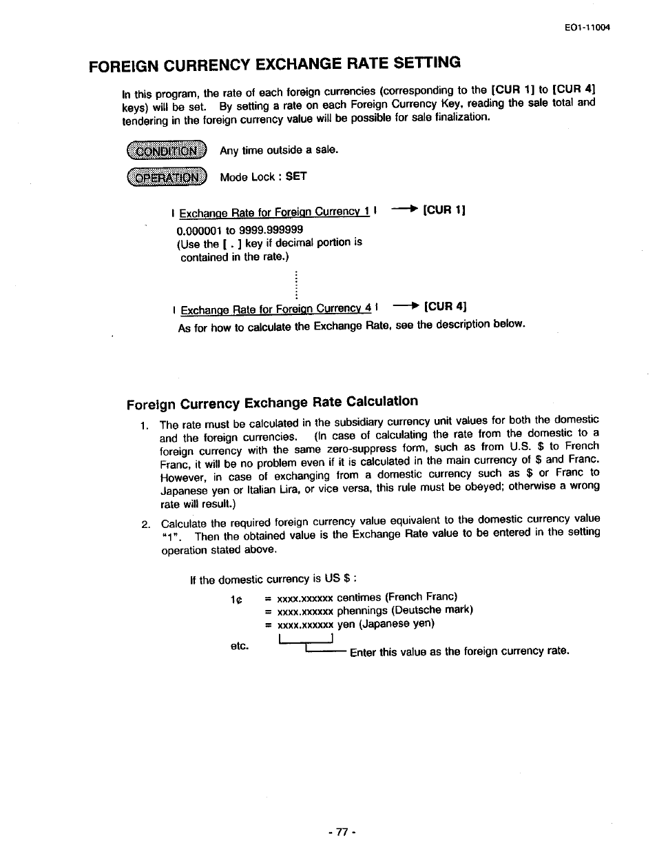 Foreign currency exchange rate setting, Foreign currency exchange rate calculation | Toshiba TEC MA-227-100 User Manual | Page 80 / 94