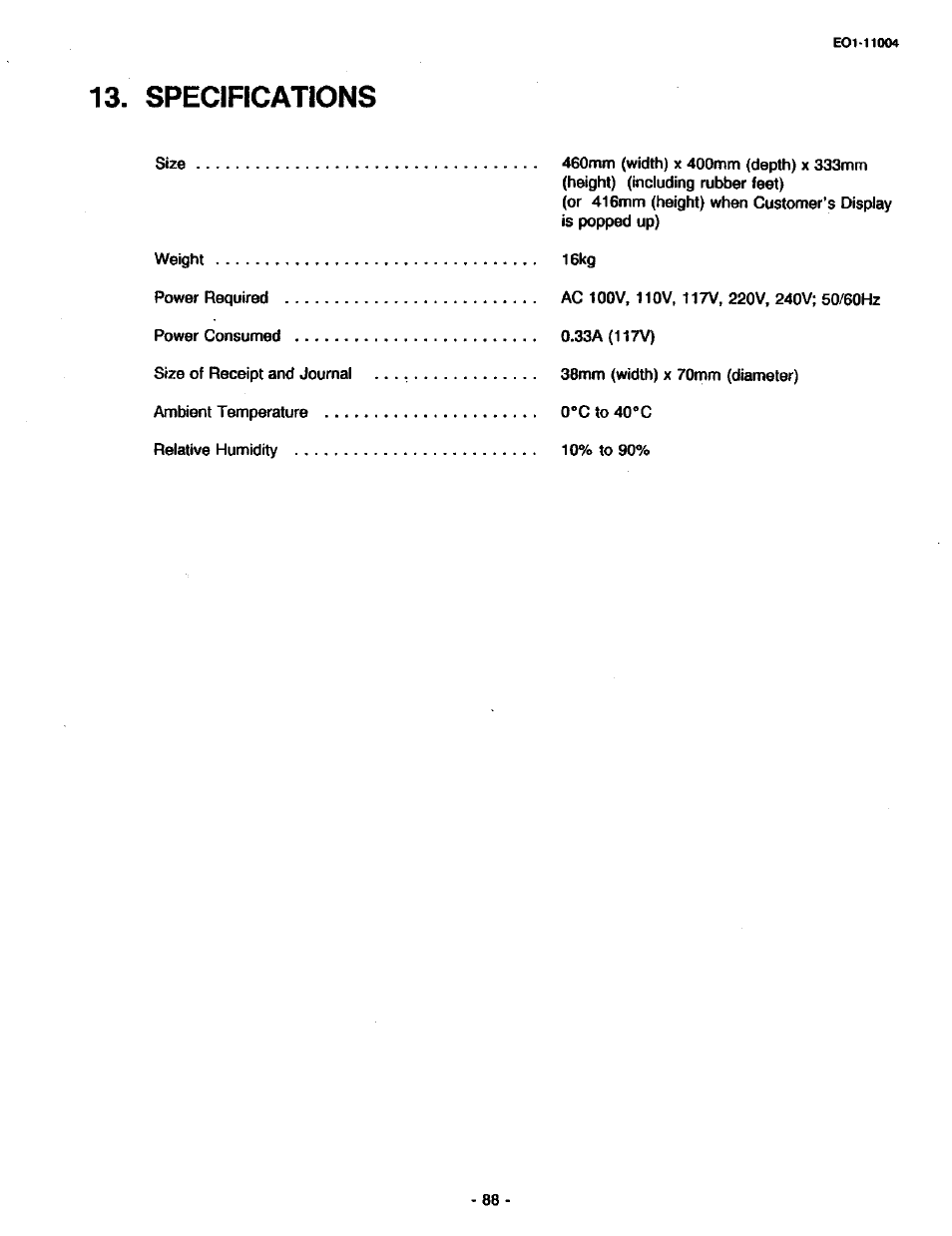 Specifications | Toshiba TEC MA-227-100 User Manual | Page 91 / 94