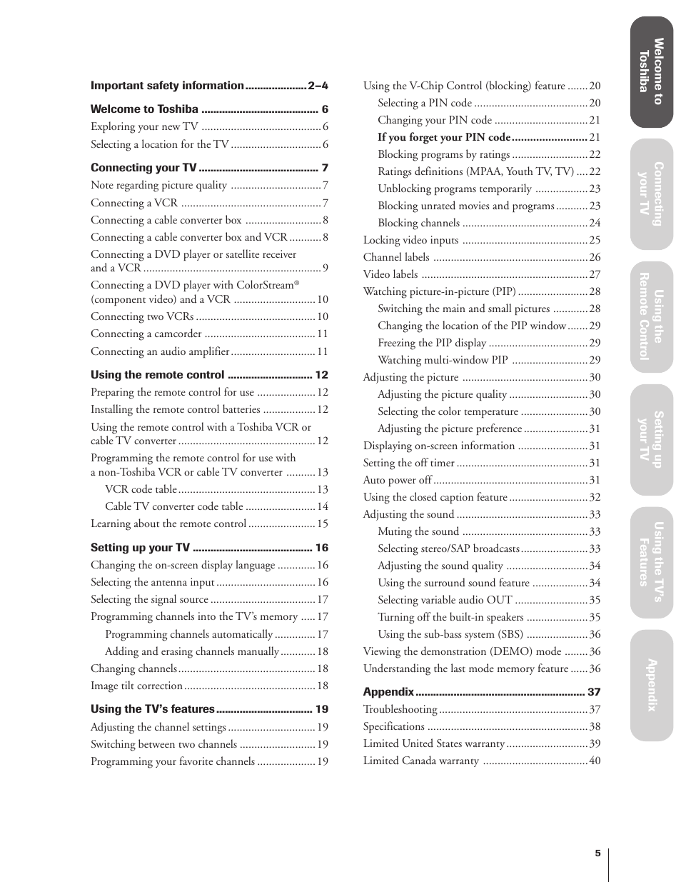 Toshiba 27AF62 User Manual | Page 5 / 41