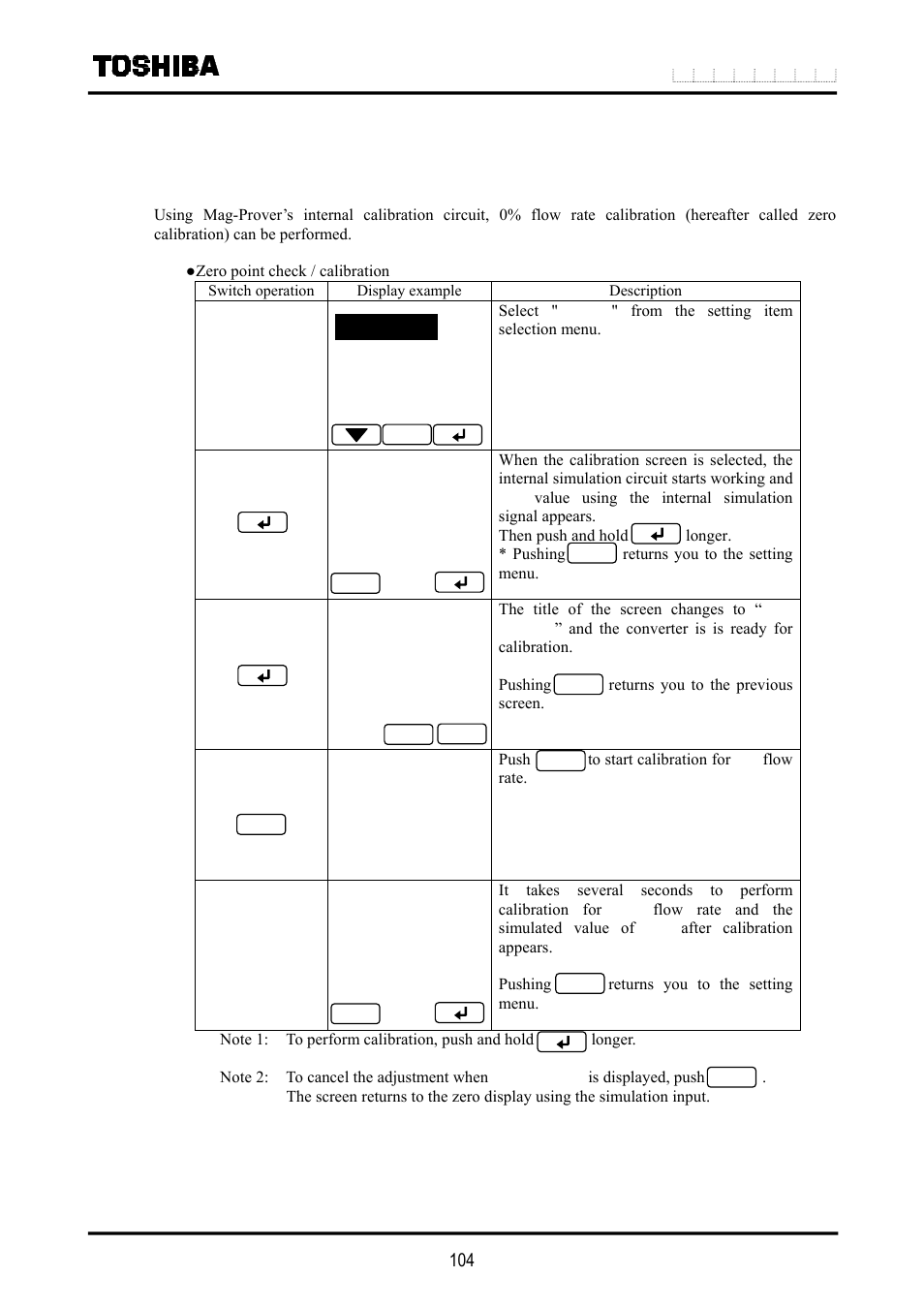 1 0 % flow rate calibration (zero calibration) | Toshiba LF516 User Manual | Page 105 / 157