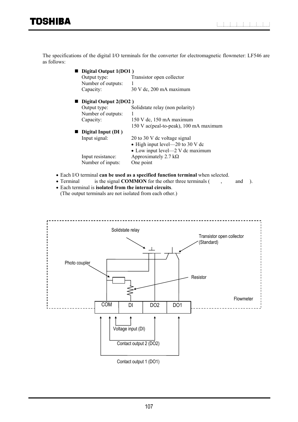 1 digital i/o specifications | Toshiba LF516 User Manual | Page 108 / 157