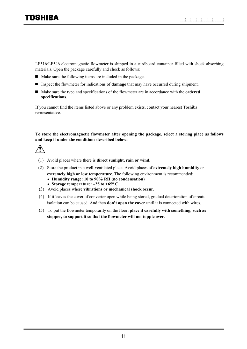 Product inspection and storage, Caution, 1 product inspection | 2 storage | Toshiba LF516 User Manual | Page 12 / 157