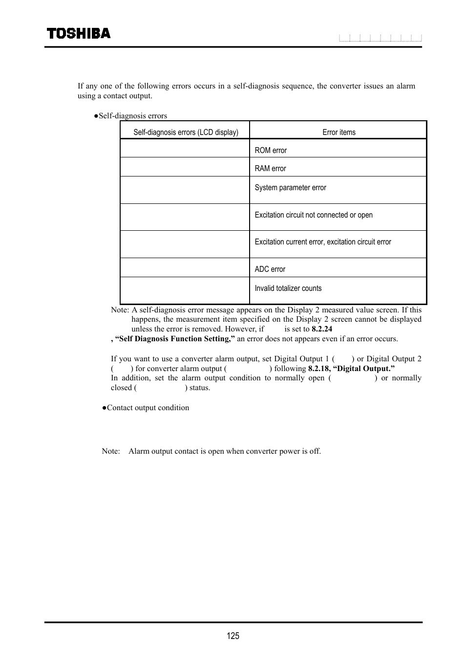 8 converter failure alarm | Toshiba LF516 User Manual | Page 126 / 157