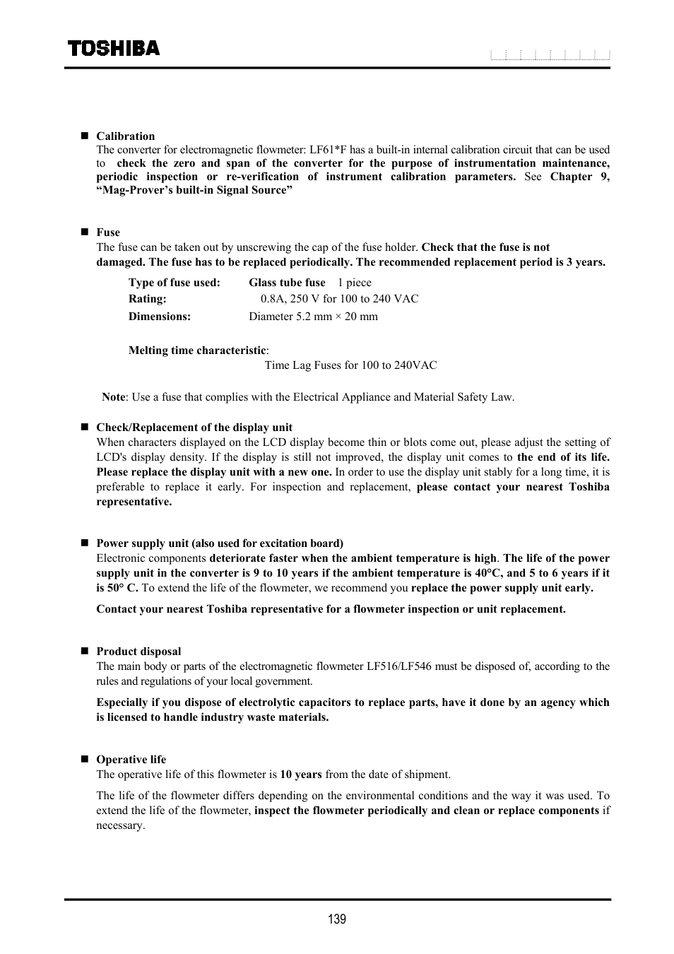 1 maintenance | Toshiba LF516 User Manual | Page 140 / 157