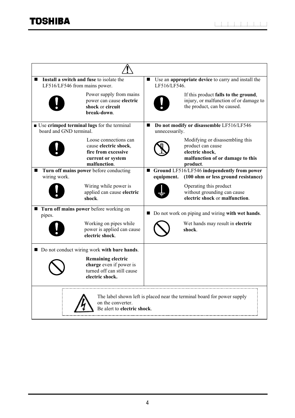 Caution | Toshiba LF516 User Manual | Page 5 / 157