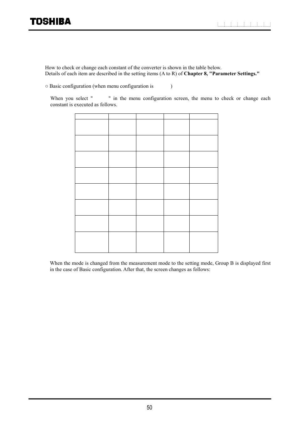 4 configuration items selection table | Toshiba LF516 User Manual | Page 51 / 157