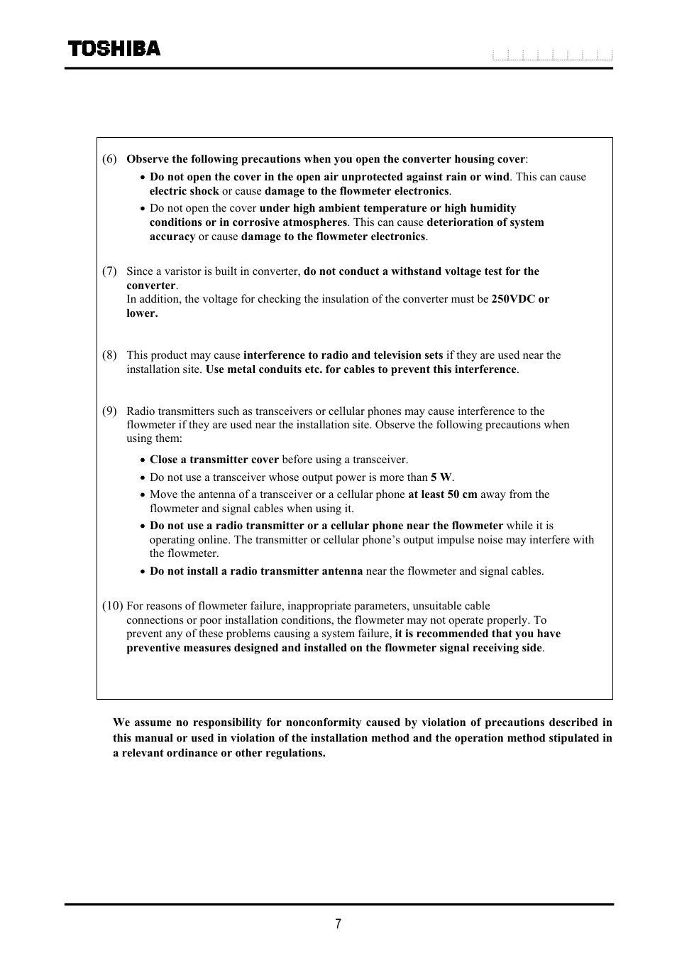 Handling precautions (continued) | Toshiba LF516 User Manual | Page 8 / 157