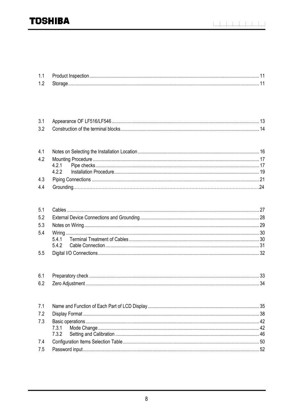 Toshiba LF516 User Manual | Page 9 / 157