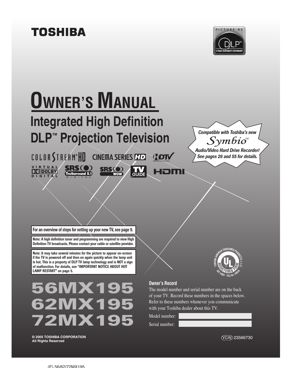 Toshiba 62MX195 User Manual | 136 pages