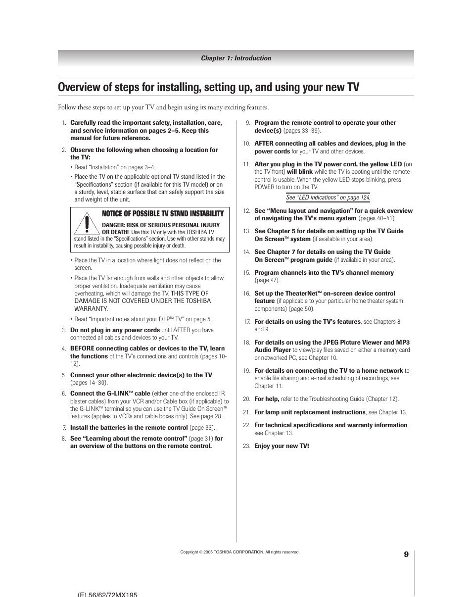 Toshiba 62MX195 User Manual | Page 9 / 136