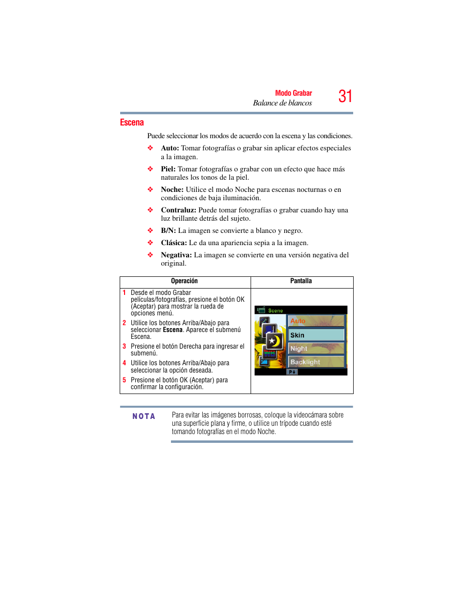 Escena | Toshiba Camileo S20 User Manual | Page 100 / 138