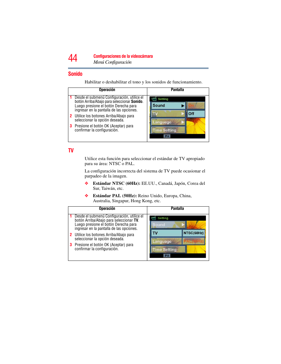 Sonido, Sonido tv | Toshiba Camileo S20 User Manual | Page 113 / 138